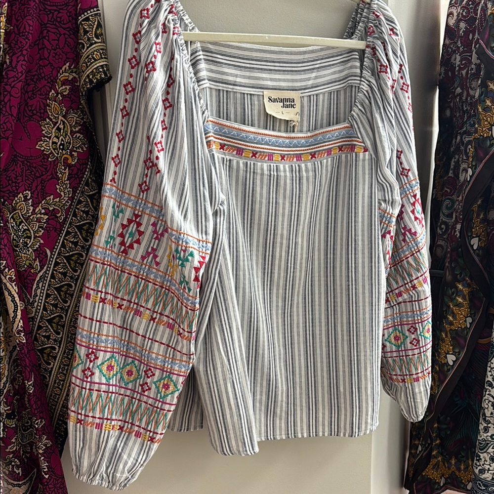 Striped Embroidered Top - Multicolor